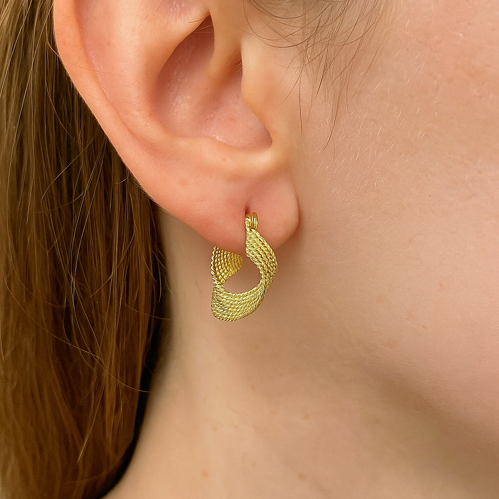 Gold Plated Twisted Twist Pedant Hoop Earring