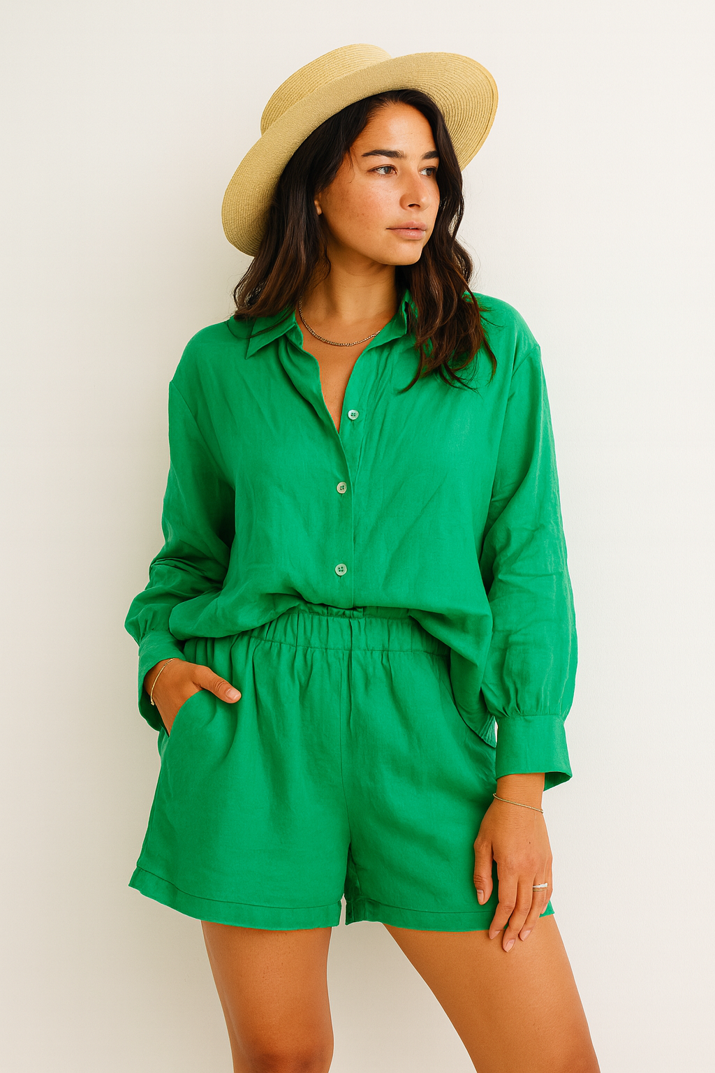 Long Hand Shirt With Pretty Short Pant Cord Set