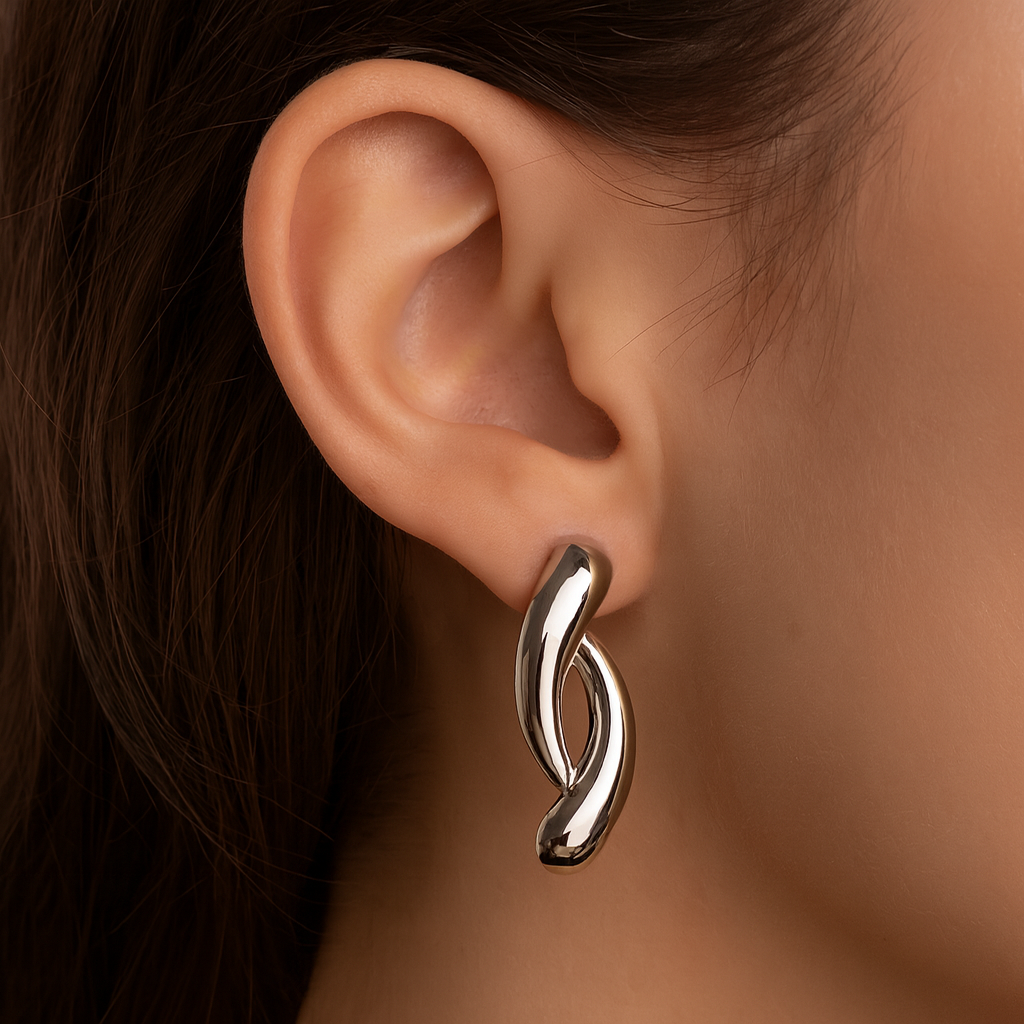 Silver Plated Curve Style Fashionable Earring