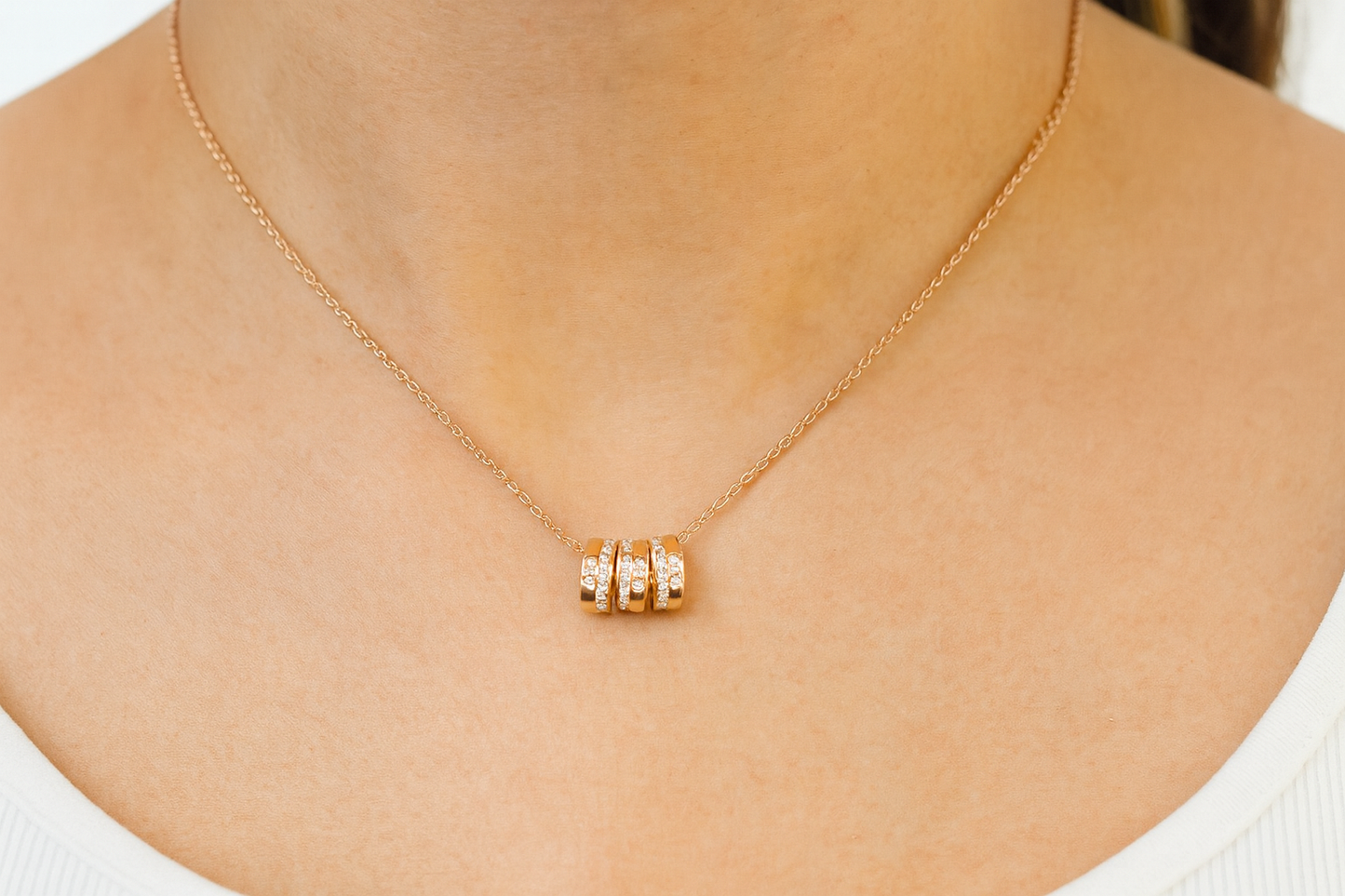 Rose Gold Three Ring Pendant Necklace For Women