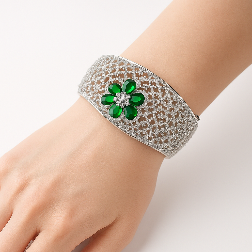 Silver crystal flower layered diamond plum tennis chain alloy bracelet for diamonds