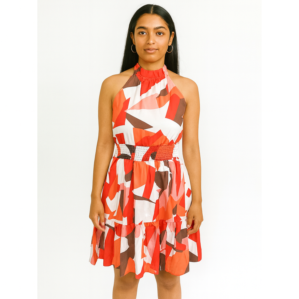 Many orange shades cross print one piece