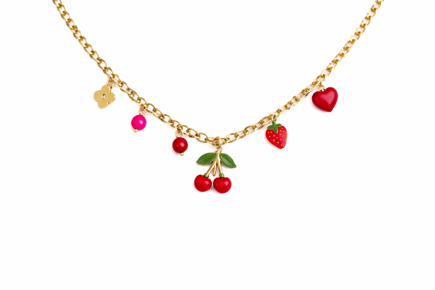 Charm necklace with red flowers design