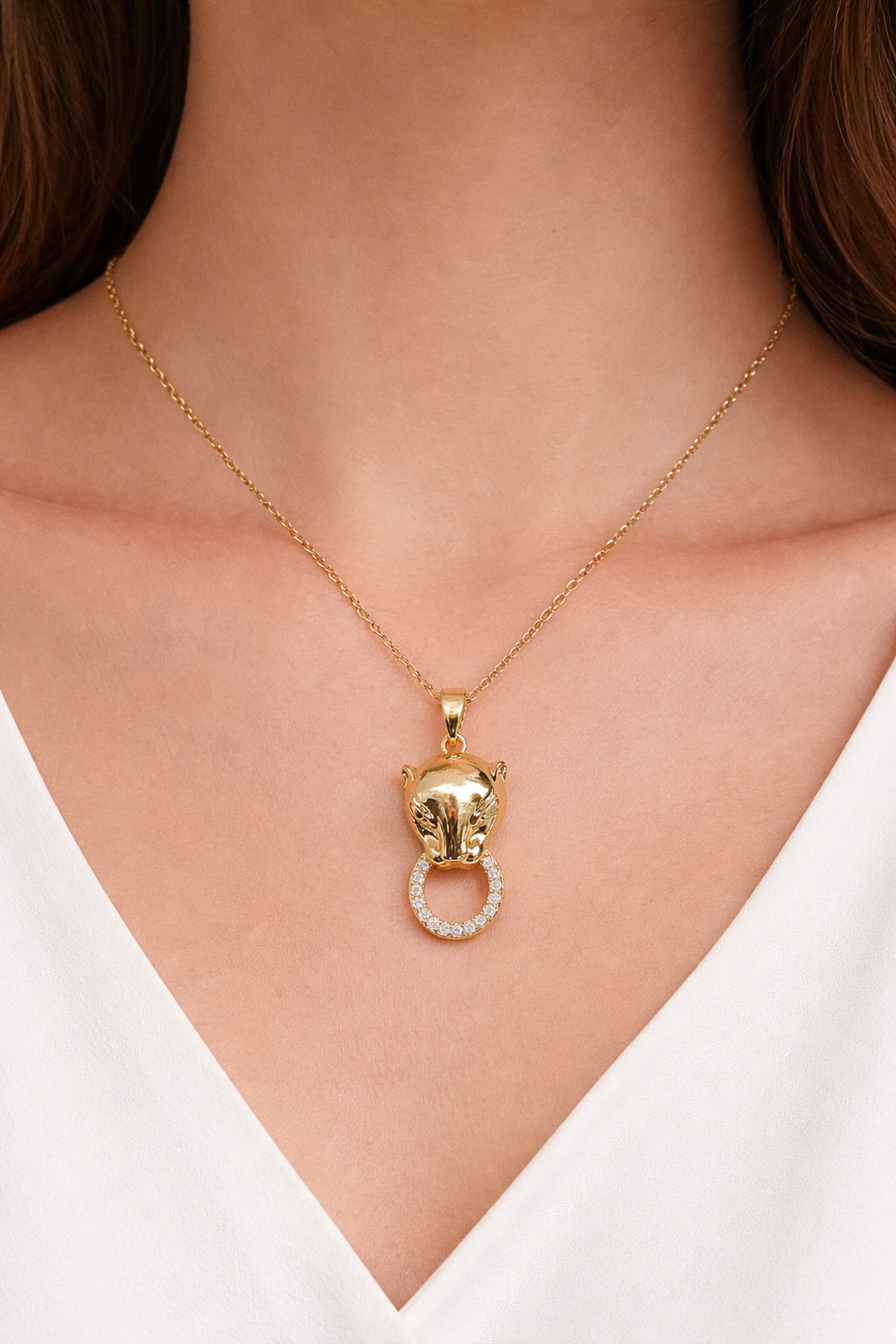 Trendy animal face cz pedant chain necklace
