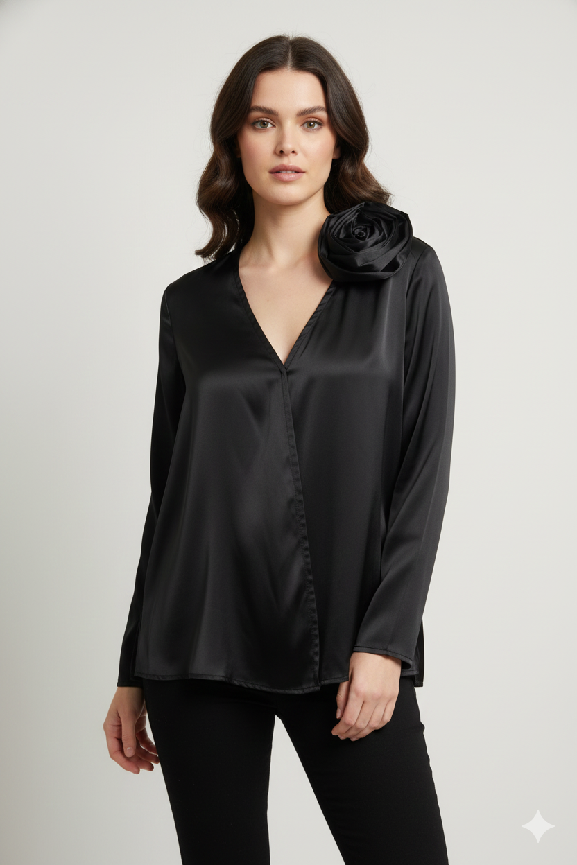 Side shoulder rose pretty women top