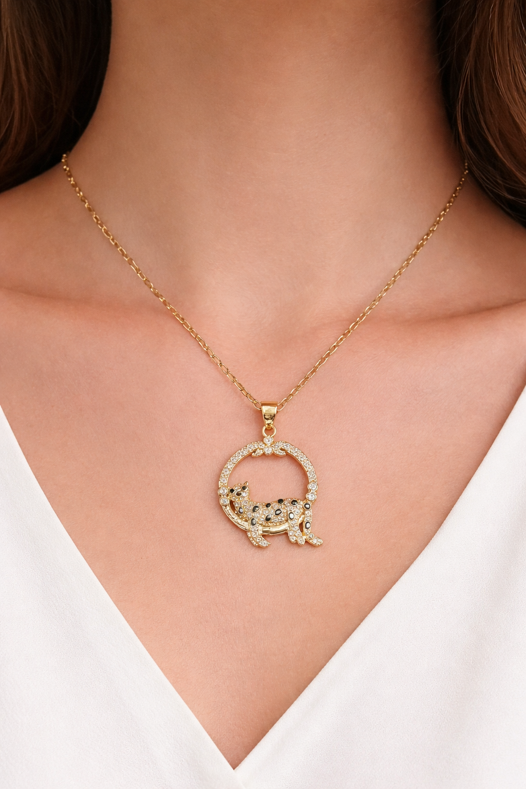 Luxury leopard cubic diamonds pedant chain necklace