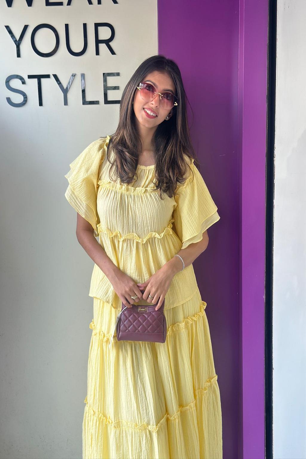 Flayer Top With Skirt Set For Girls