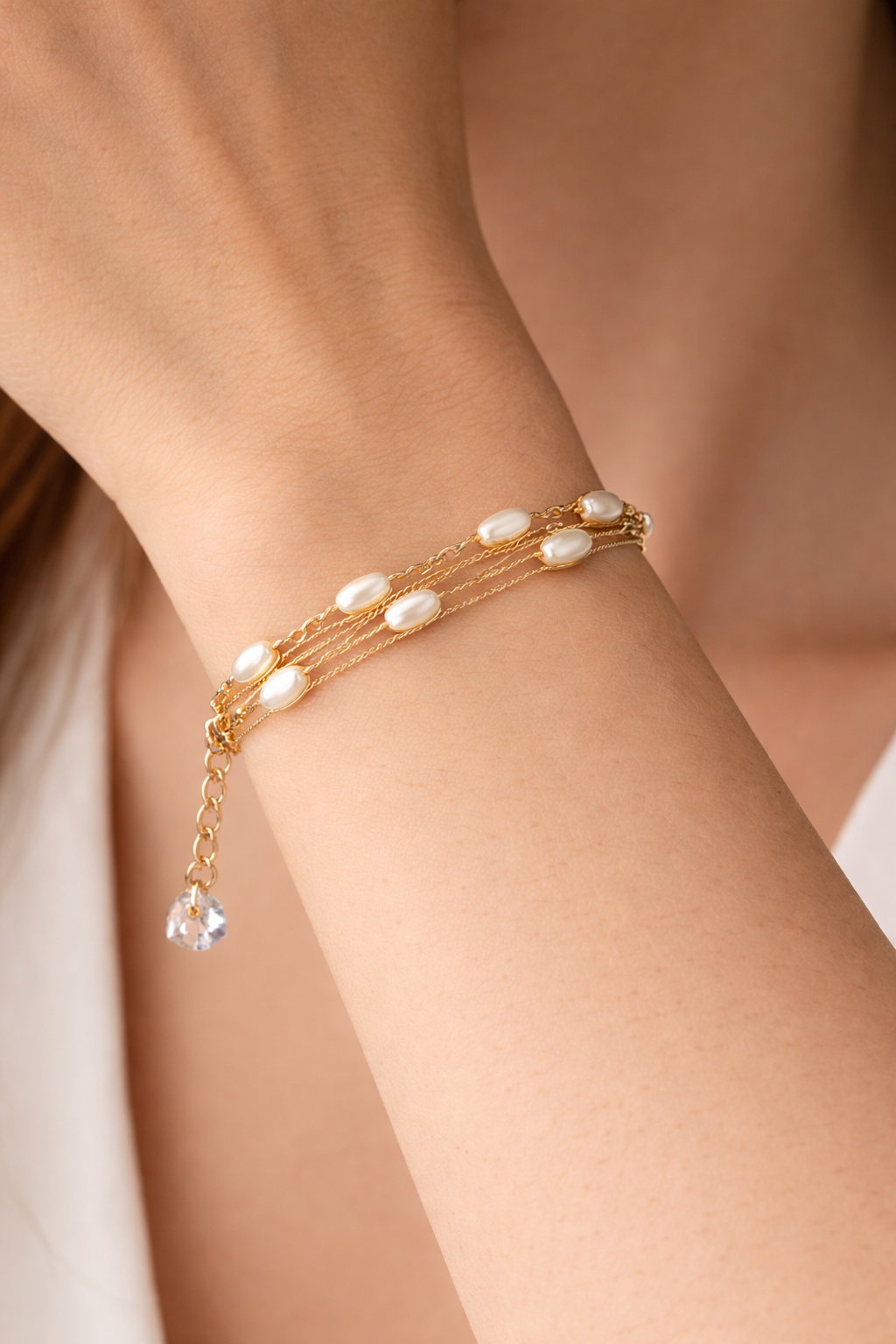 Long beads of pearl multi layer bracelet