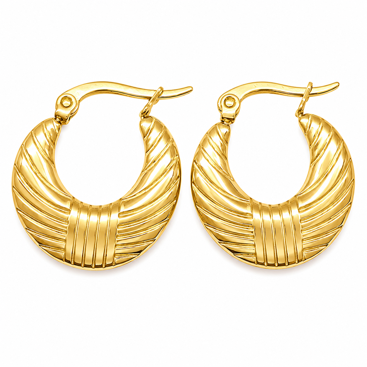 Gold Textured Disc Hoop Earrings