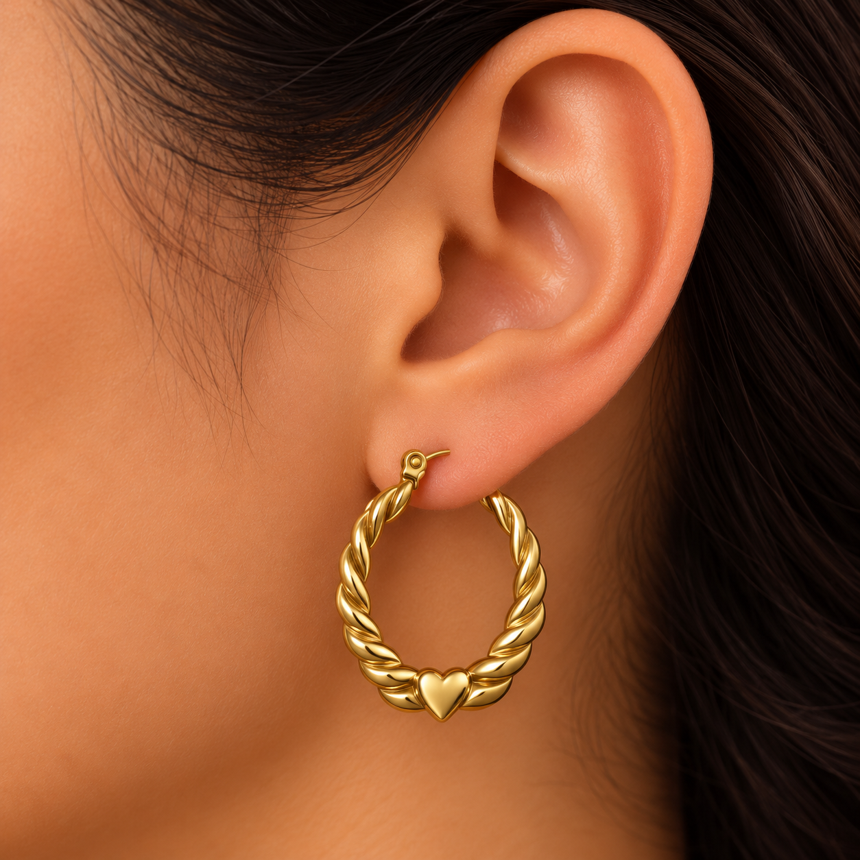 Gold Heart Hoop Earrings