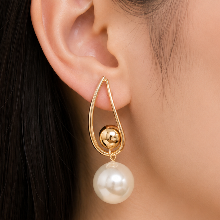 Golden Pearl Charm Earrings