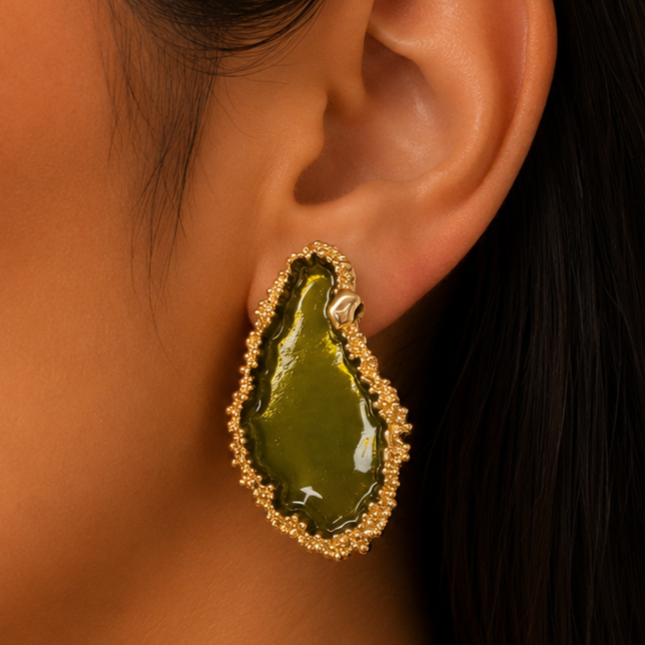 geometric green stud earring