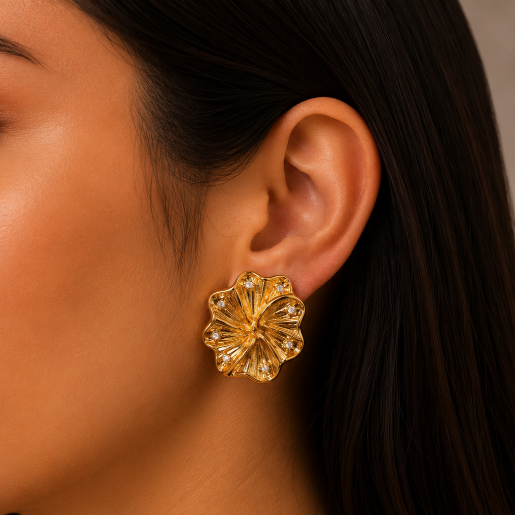 twisted golden flower stud