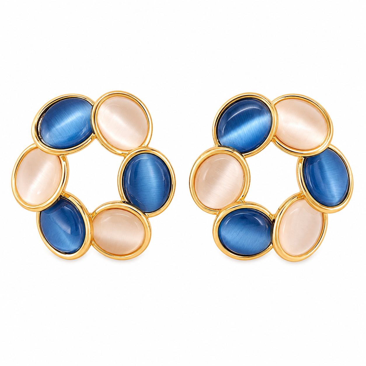White Blue Blossom Stud Earrings