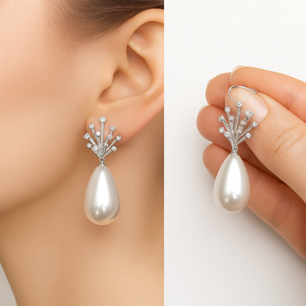 Gorgeous small flower bud with pearl drop earring