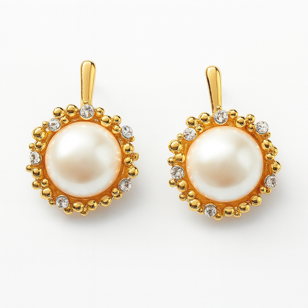 Precious pearl design golden large stud earring