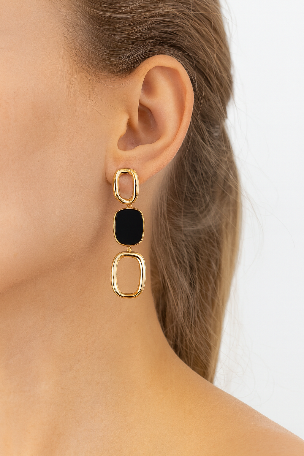 Lovely mini square black shaded stud earring