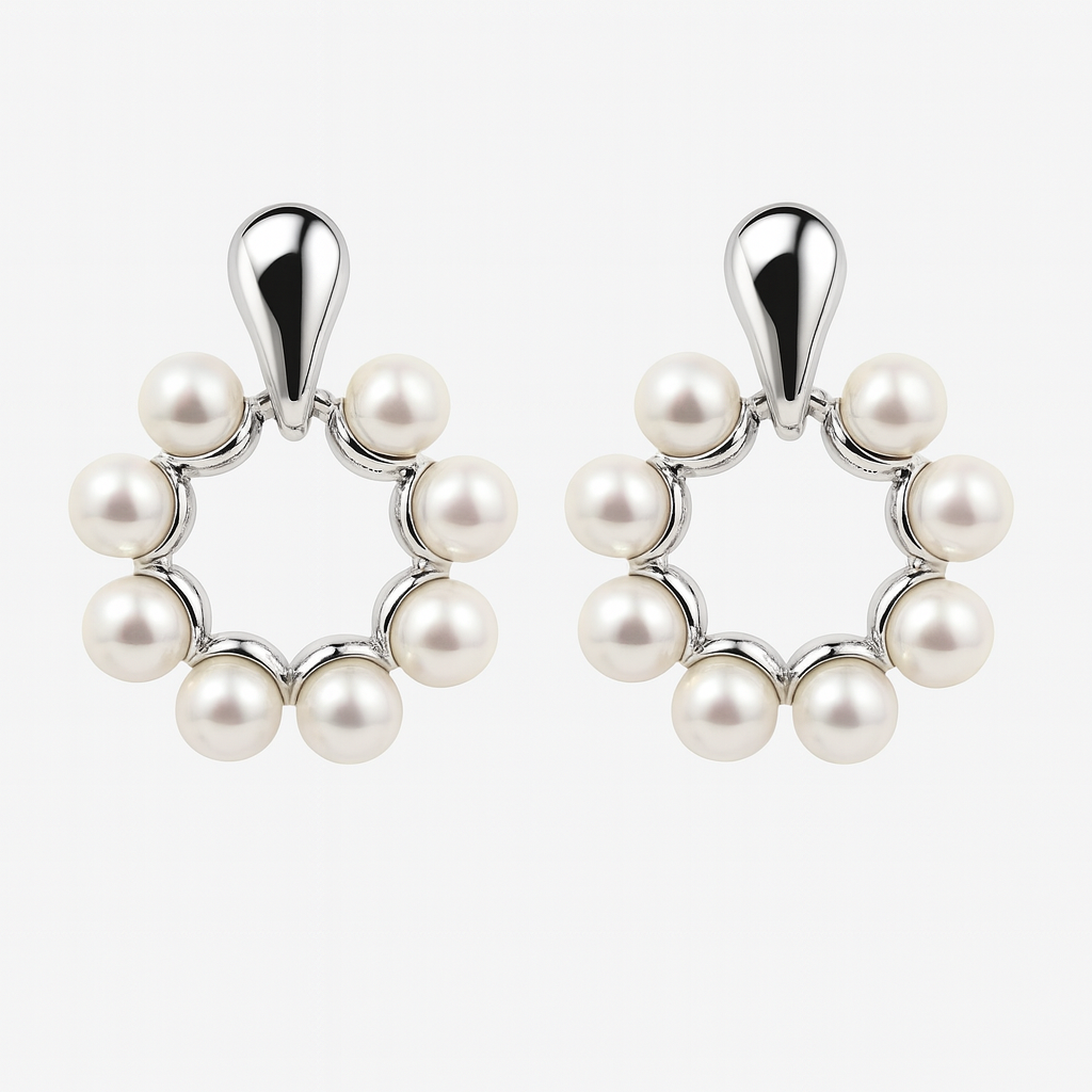 Fancy Silver Pearl Stud Earring