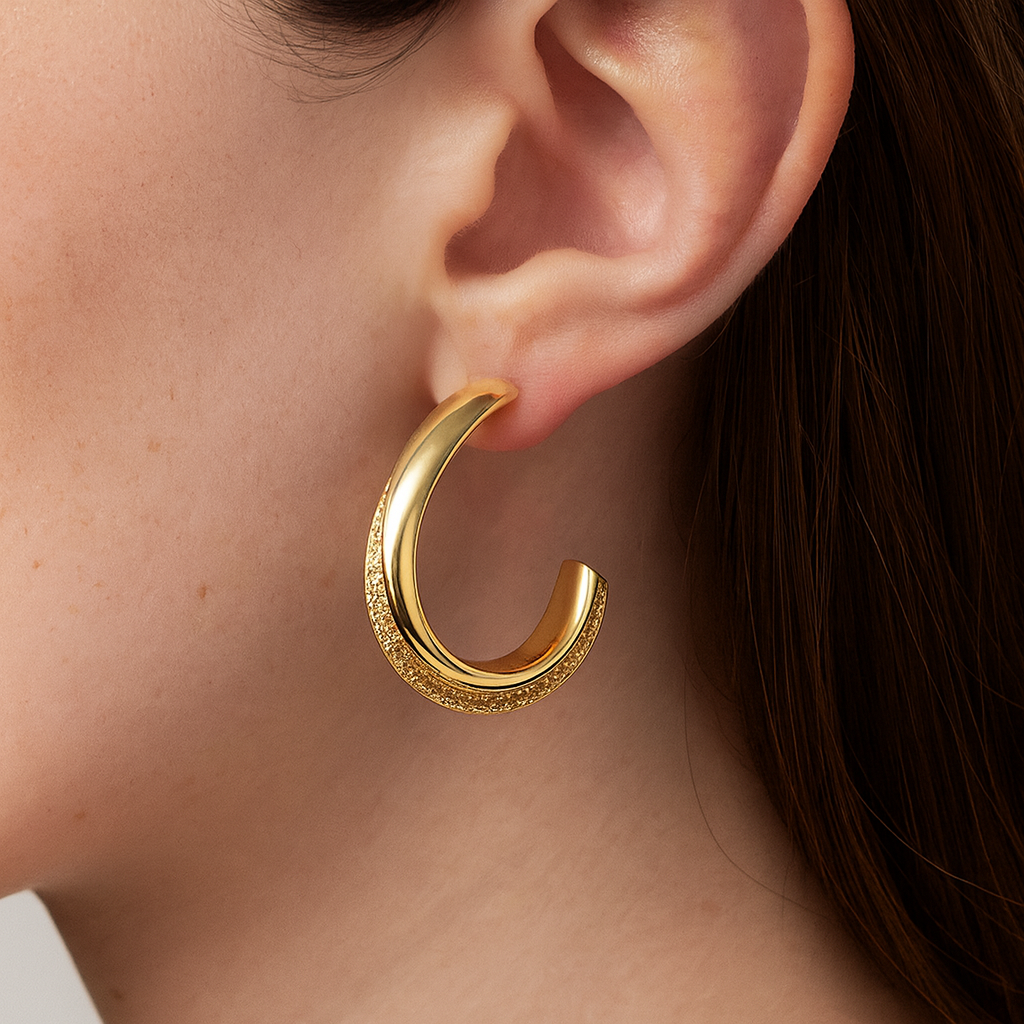 stunning J shape golden dangle earring