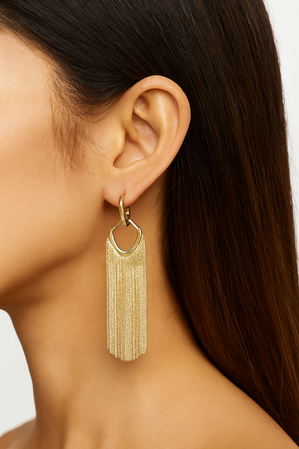 Shining golden tassel earring