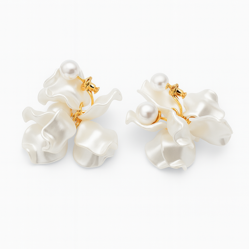 Stunning white flower with pearl stud earring
