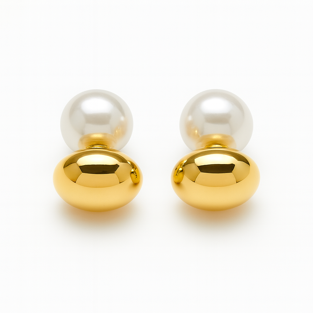 Stylish gold stud with pearl lock earring