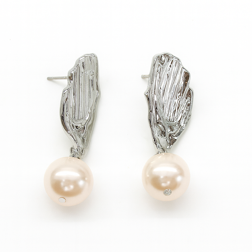 Silver Wave Style Pearl Drop Earring