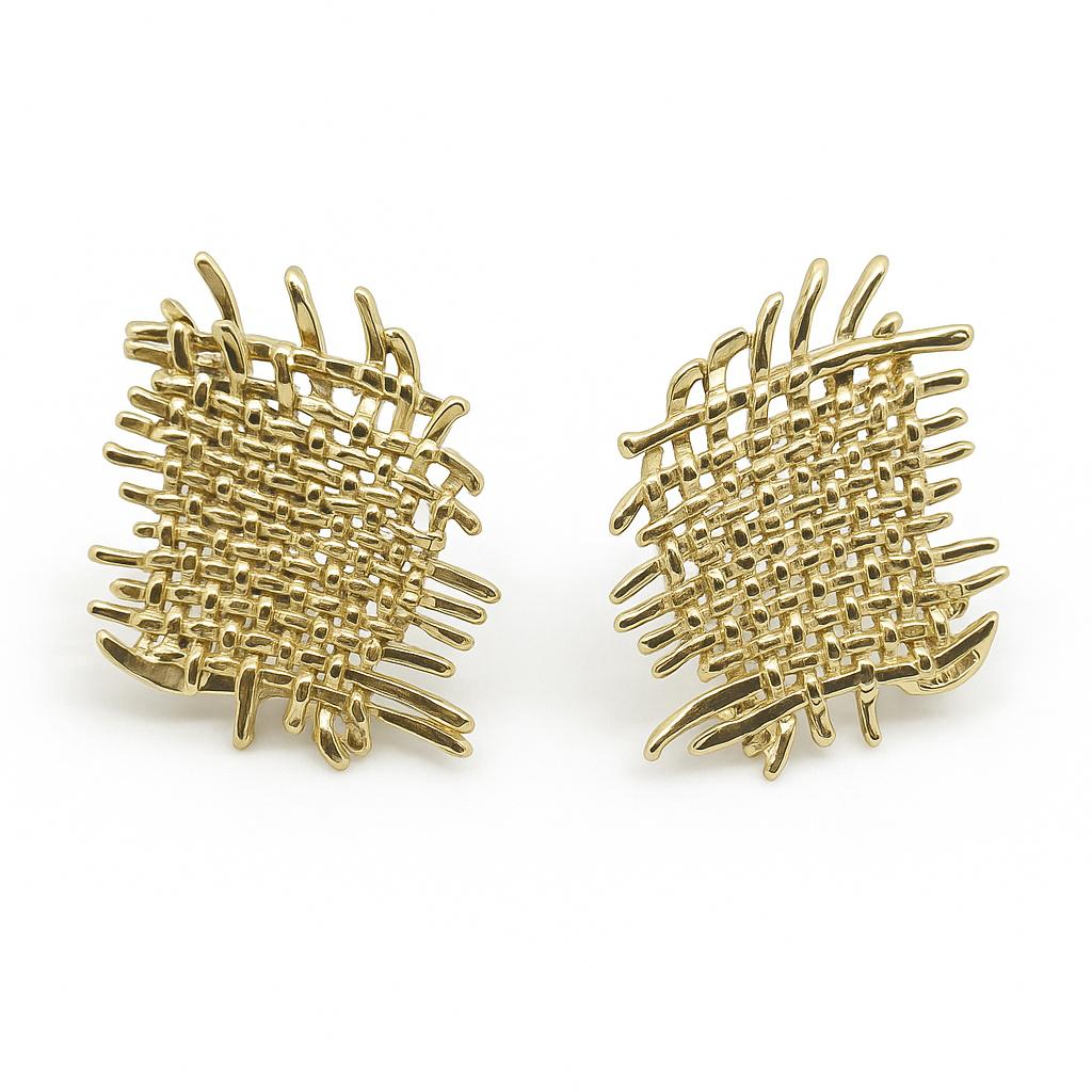 Golden braiding style stud earring