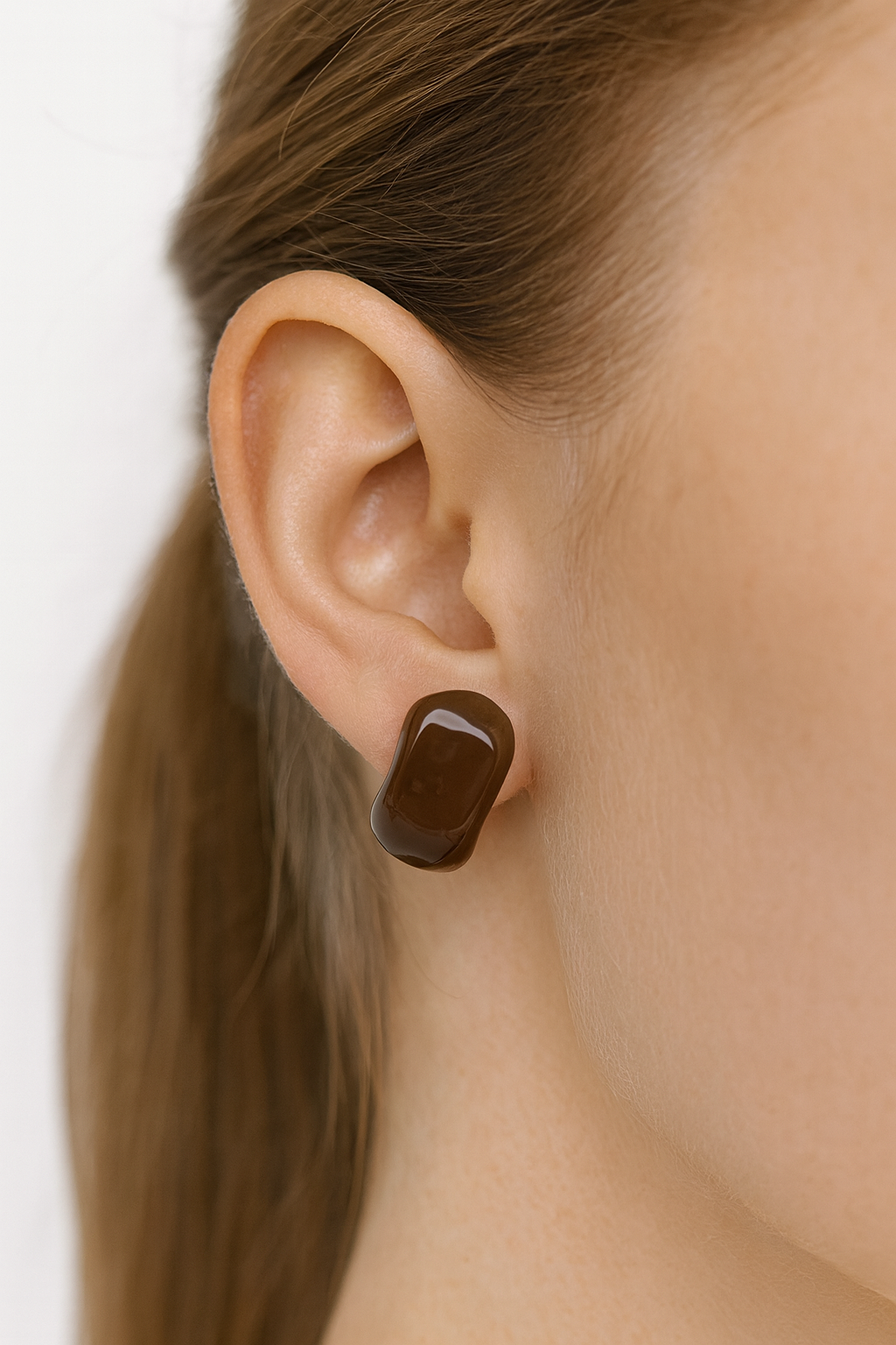 Classy u shape brown resin stud earring