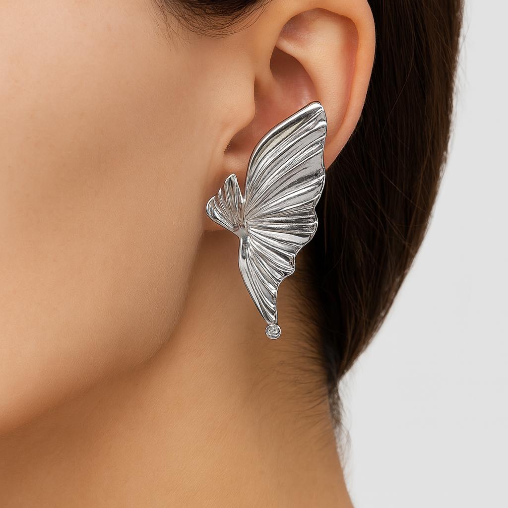 Butterfly wing style silver stud earring