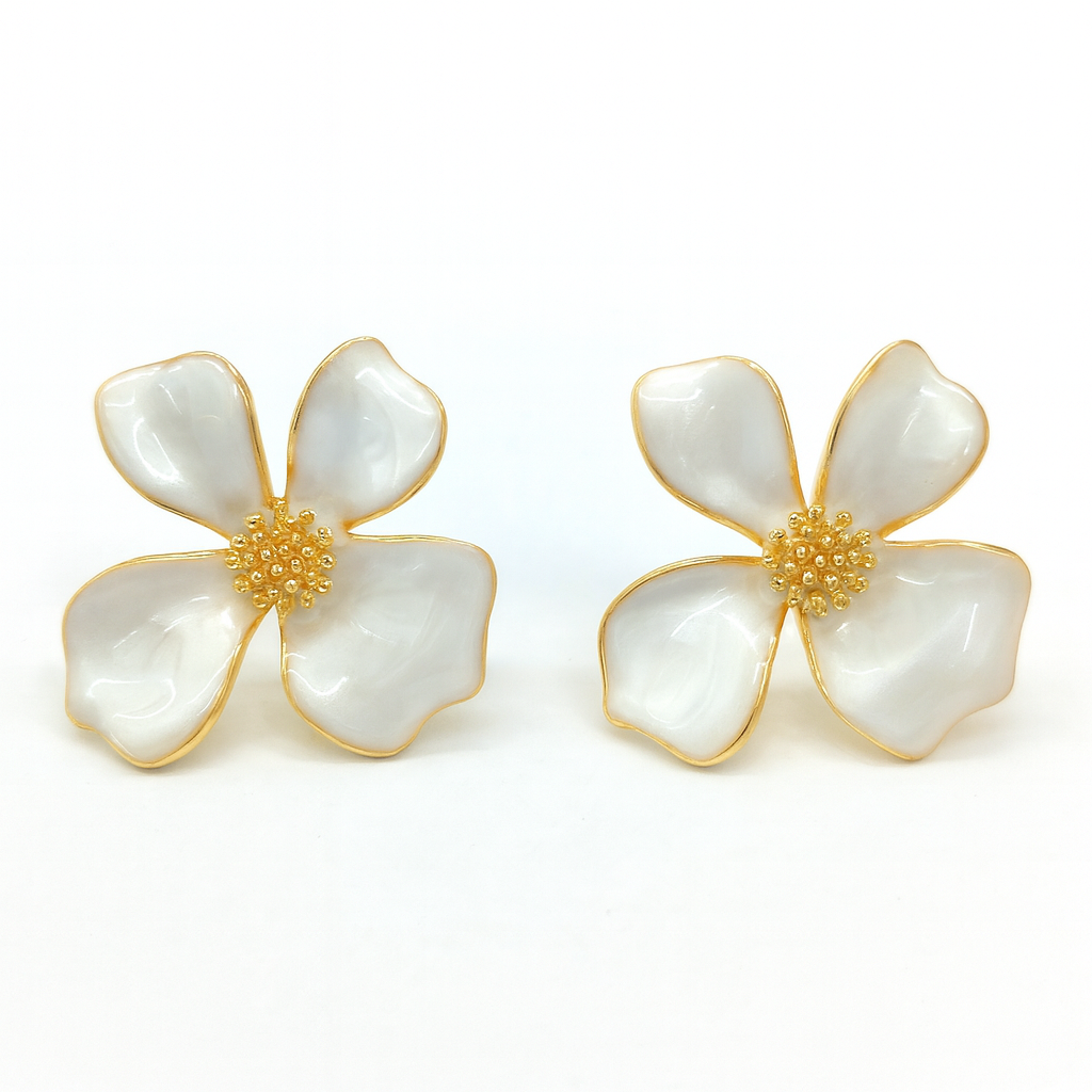 White jasmine flower style stud earring