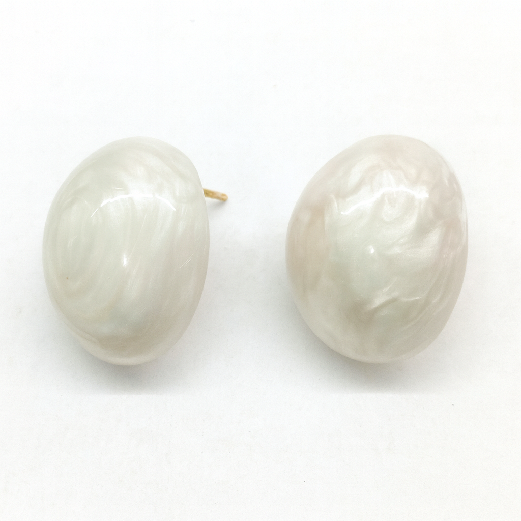 Oval style white texture stud earring