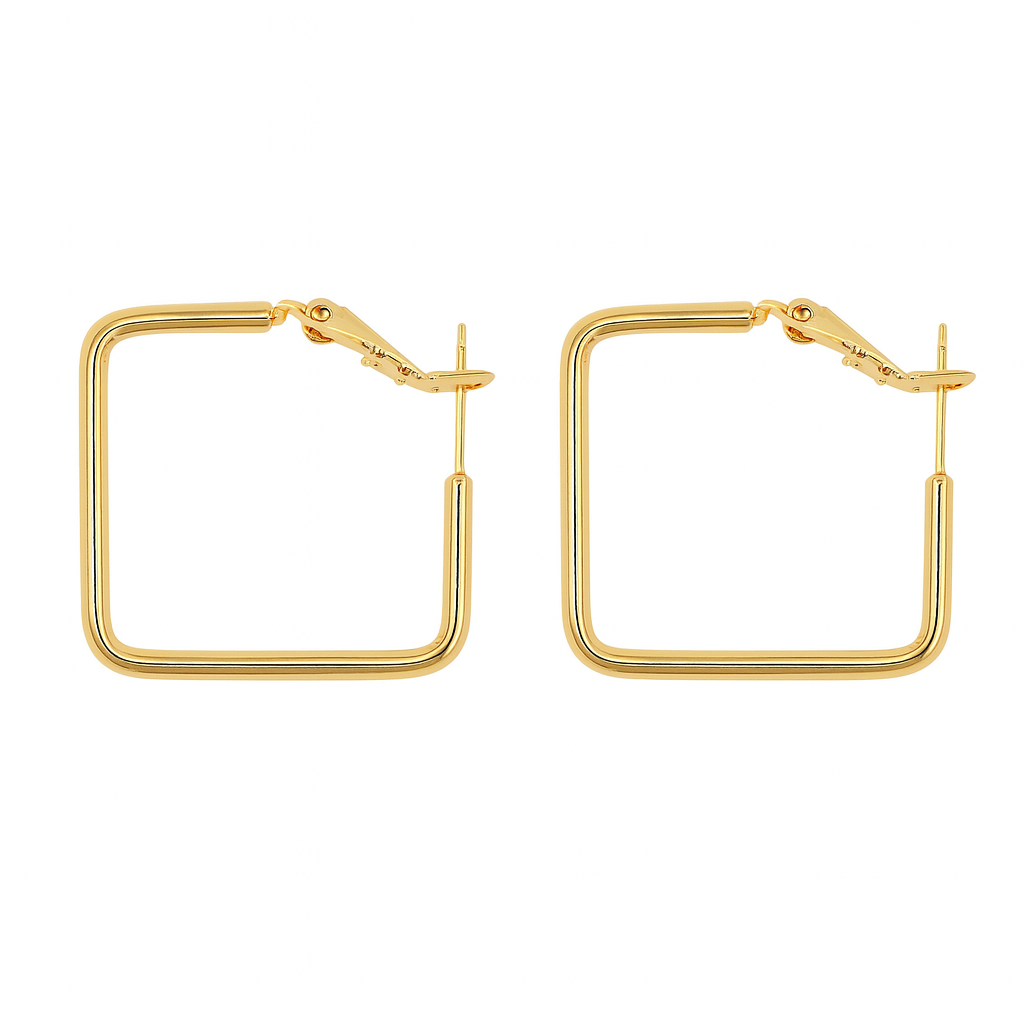 Golden square huggie earring