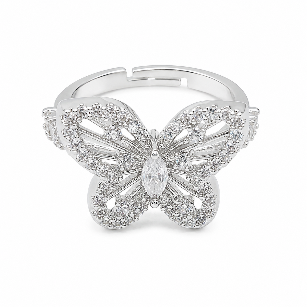 Silver Crystal Butterfly Ring