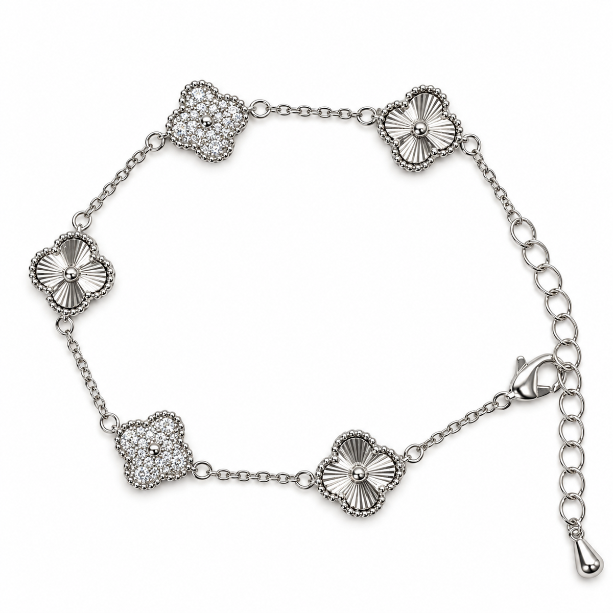 Silver Clover Floral Link Bracelet