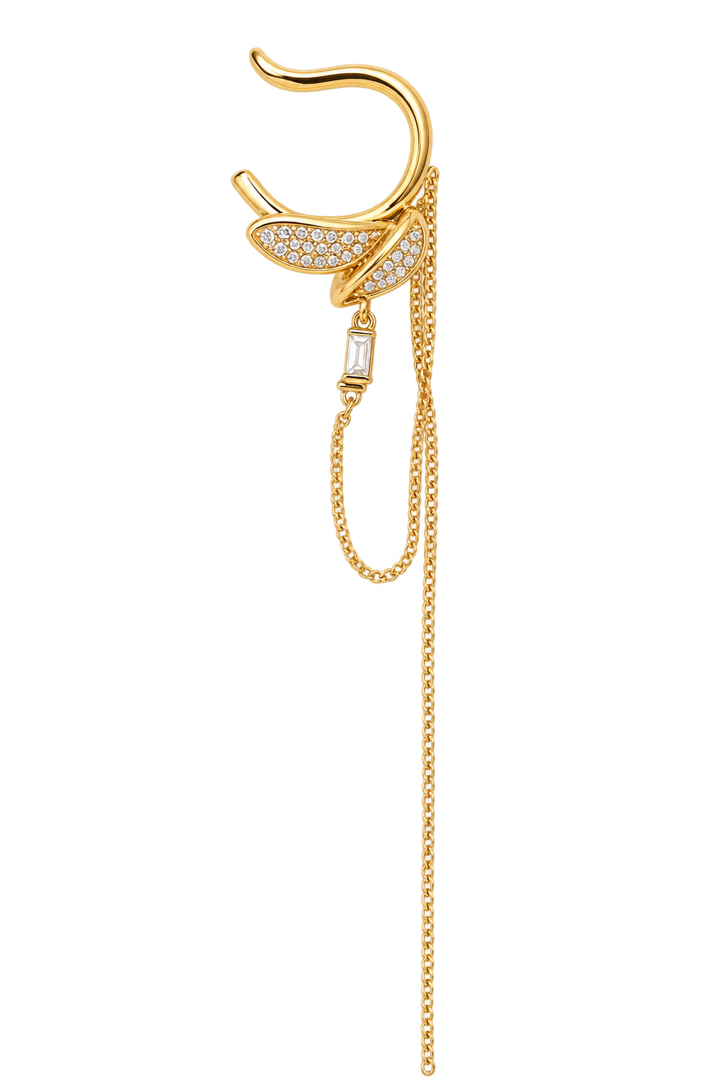 Gold Crystal Leaf Chain Ear Cuff
