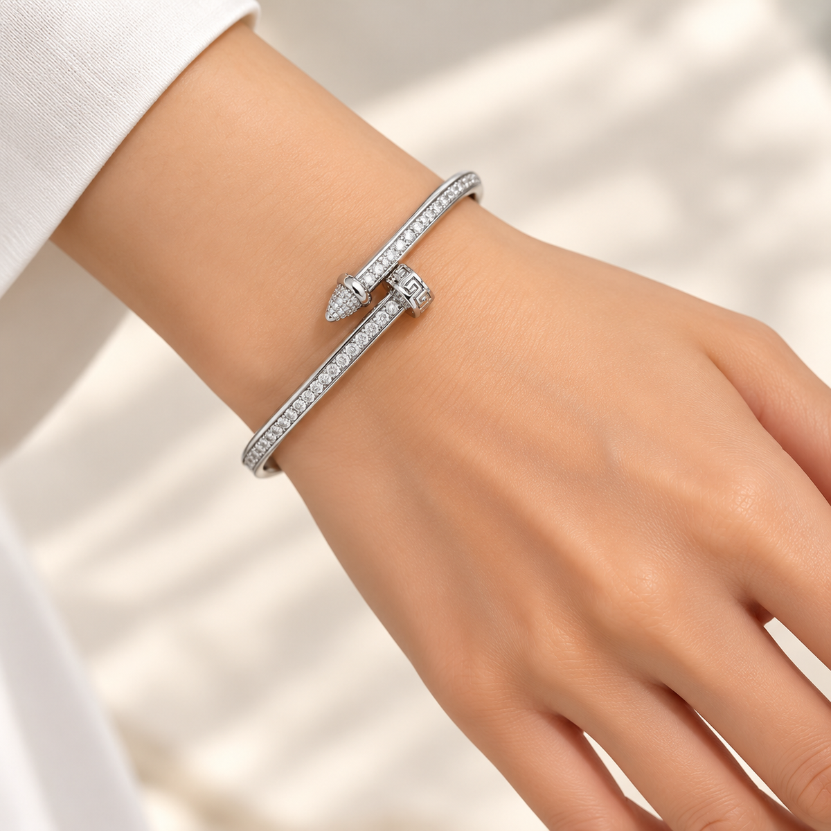 Silver Crystal Nail Cuff Bracelet