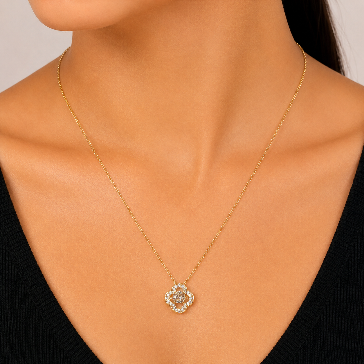 Golden Flower Pedant Necklace For Women