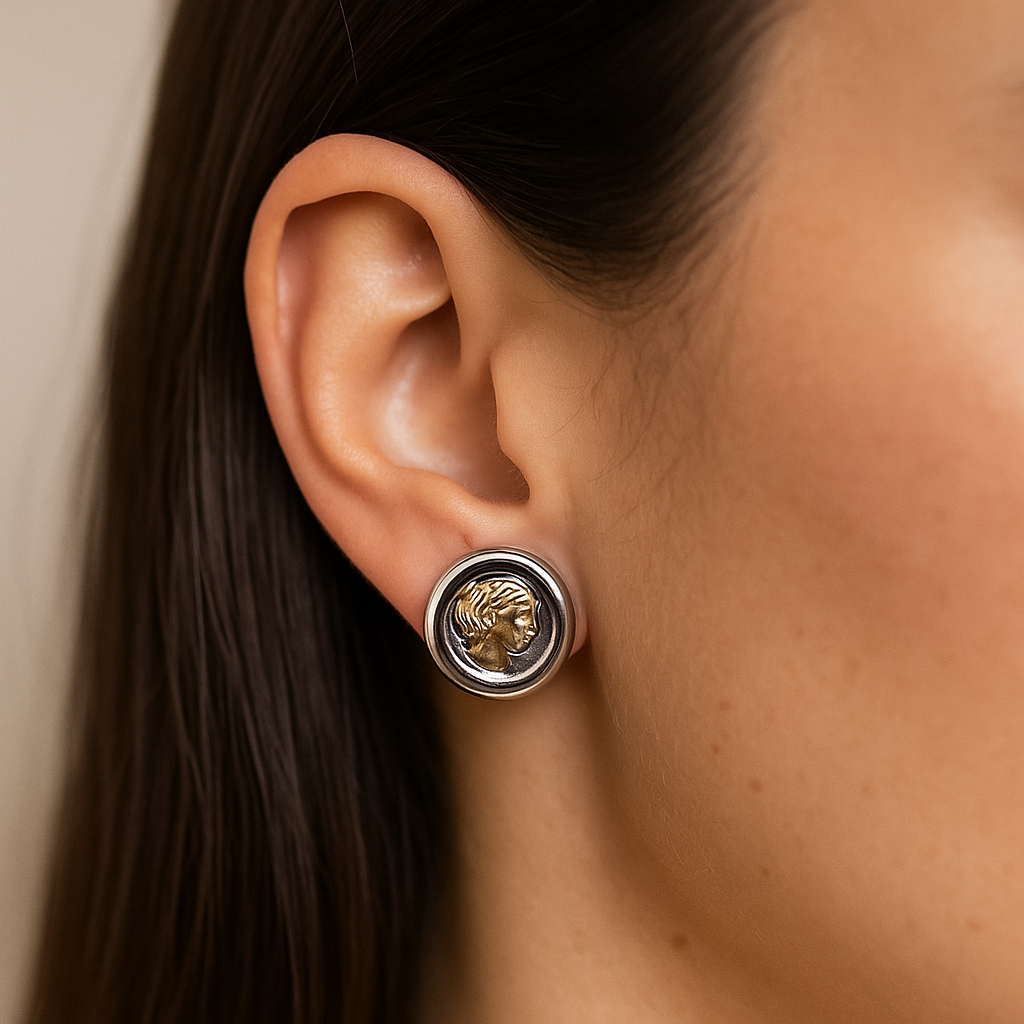 Gold and silver statement stud earrings