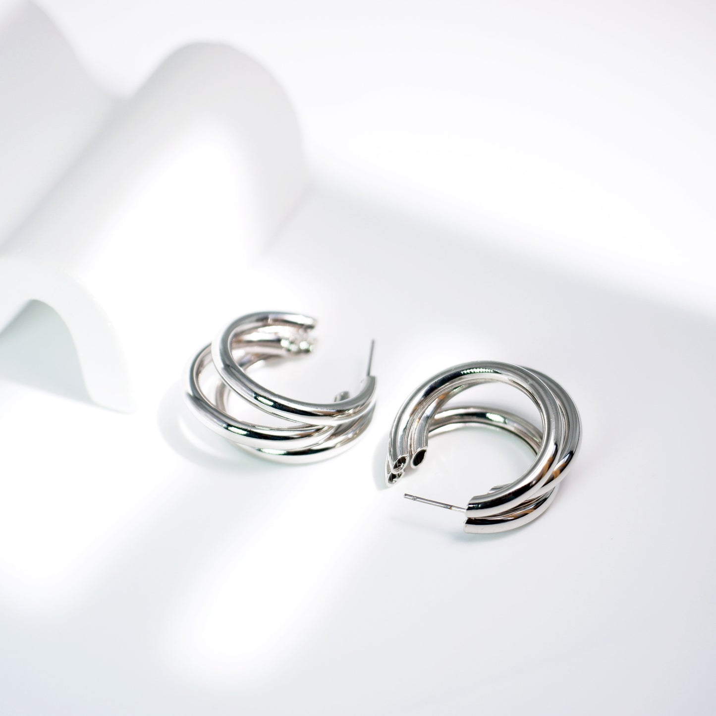 Triple silver hoop earring
