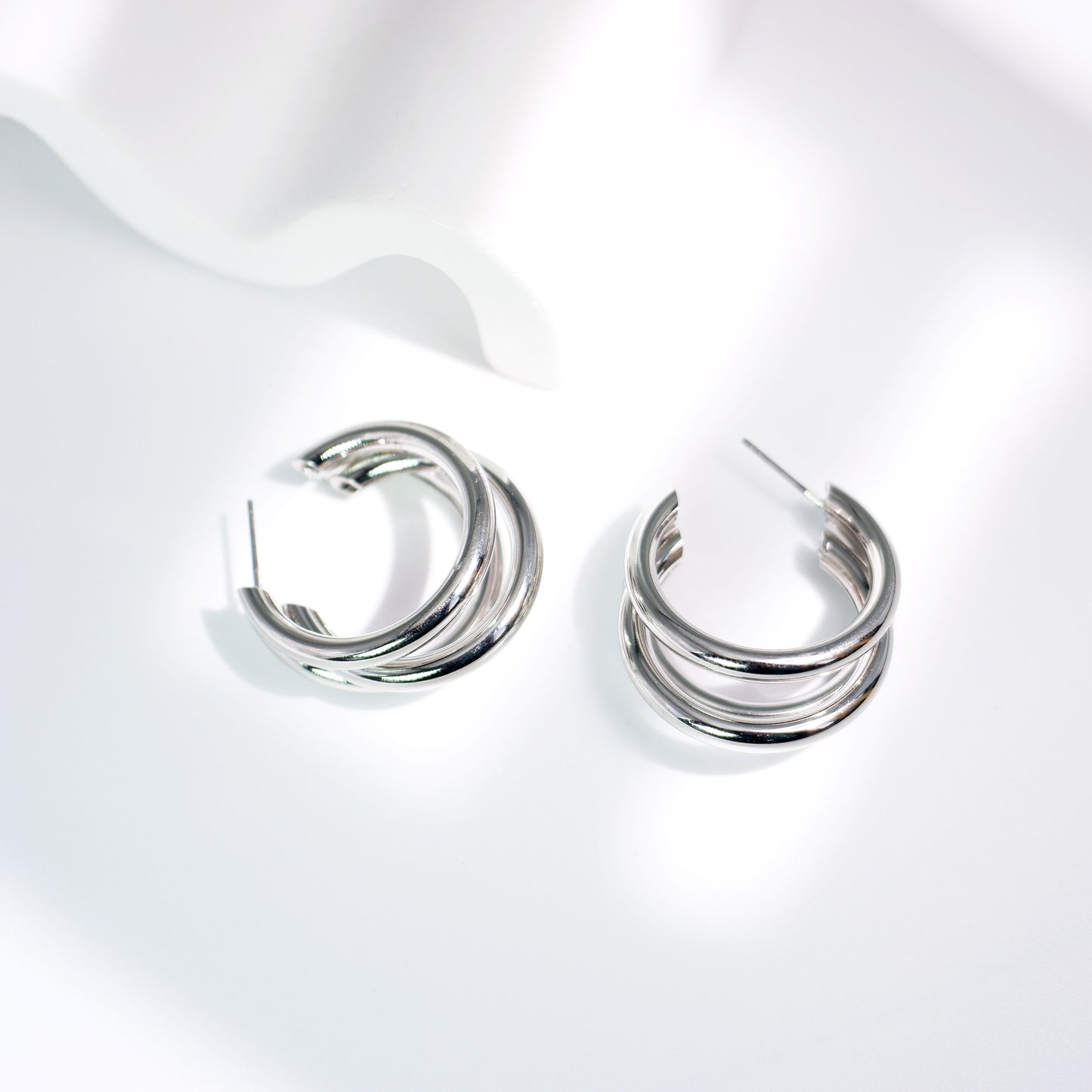 Triple silver hoop earring