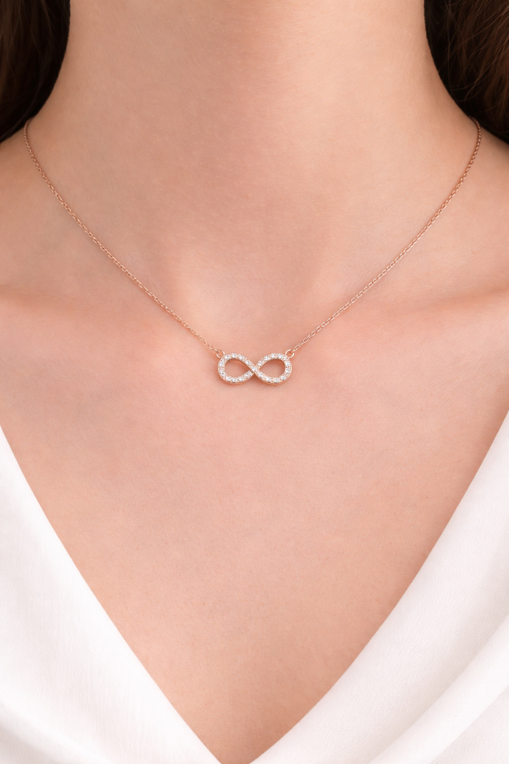 Infinity Shape Pendant Necklace With Stones