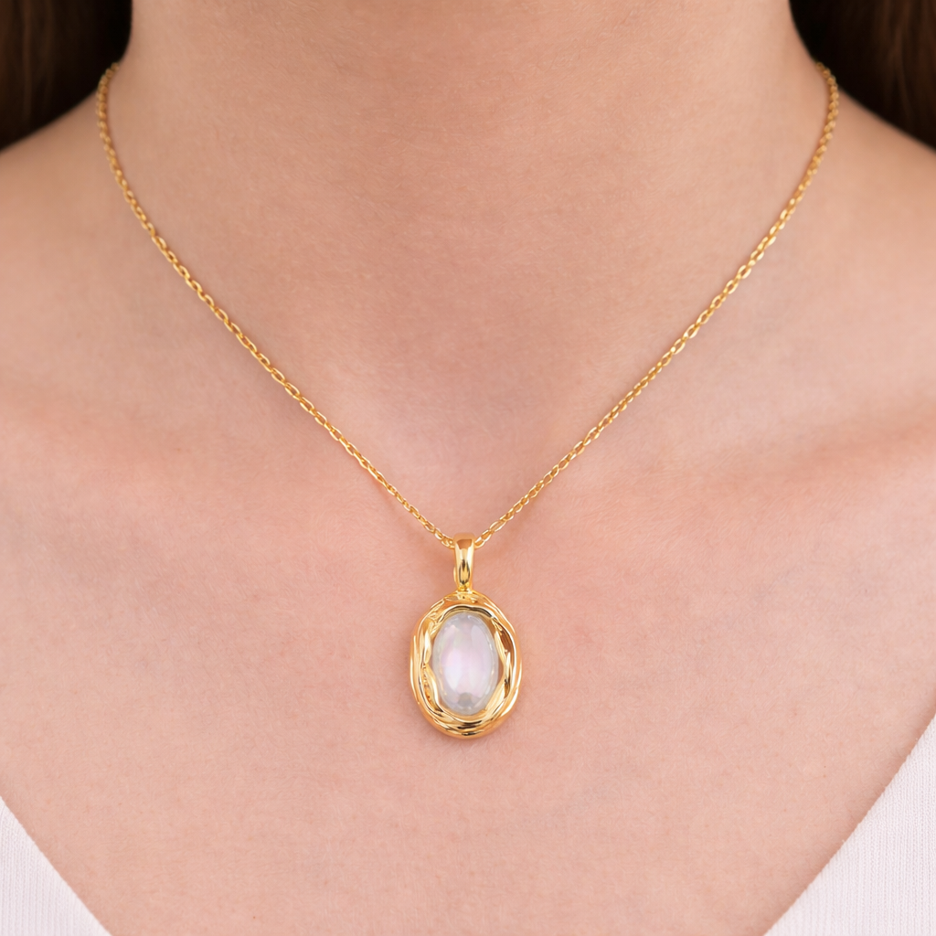 Mother Of Pearl Pendant Gold Necklace