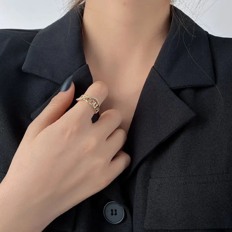 Cuban chain diamond ring