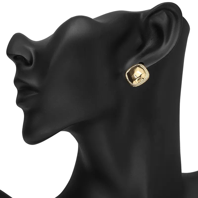 Golden color square cubic stud earring