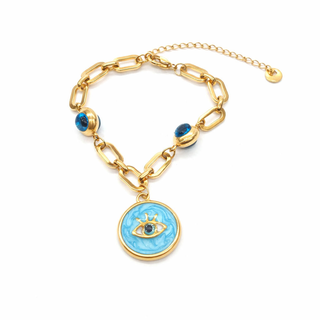 Sea blue colour evil eye gold bracelet