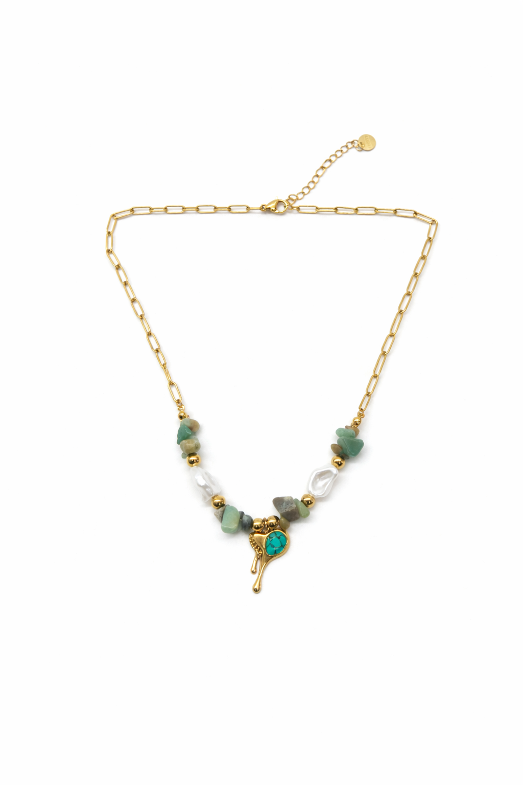 Druzy stone and mother of peals gold necklace