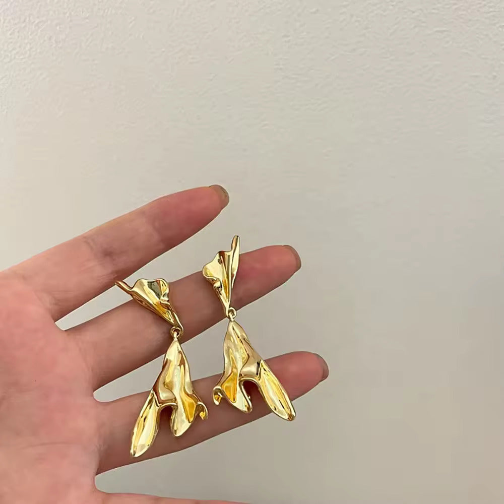 Long trendy gold plated earrings with small beads