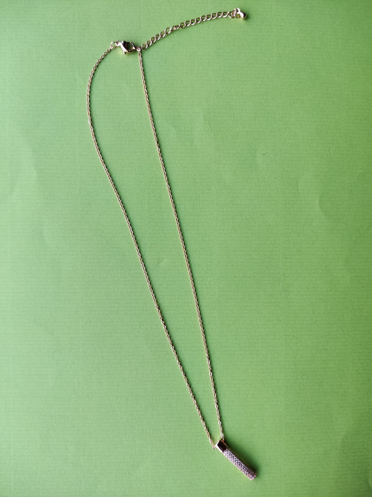 white diamond line squer pendant rose gold necklace