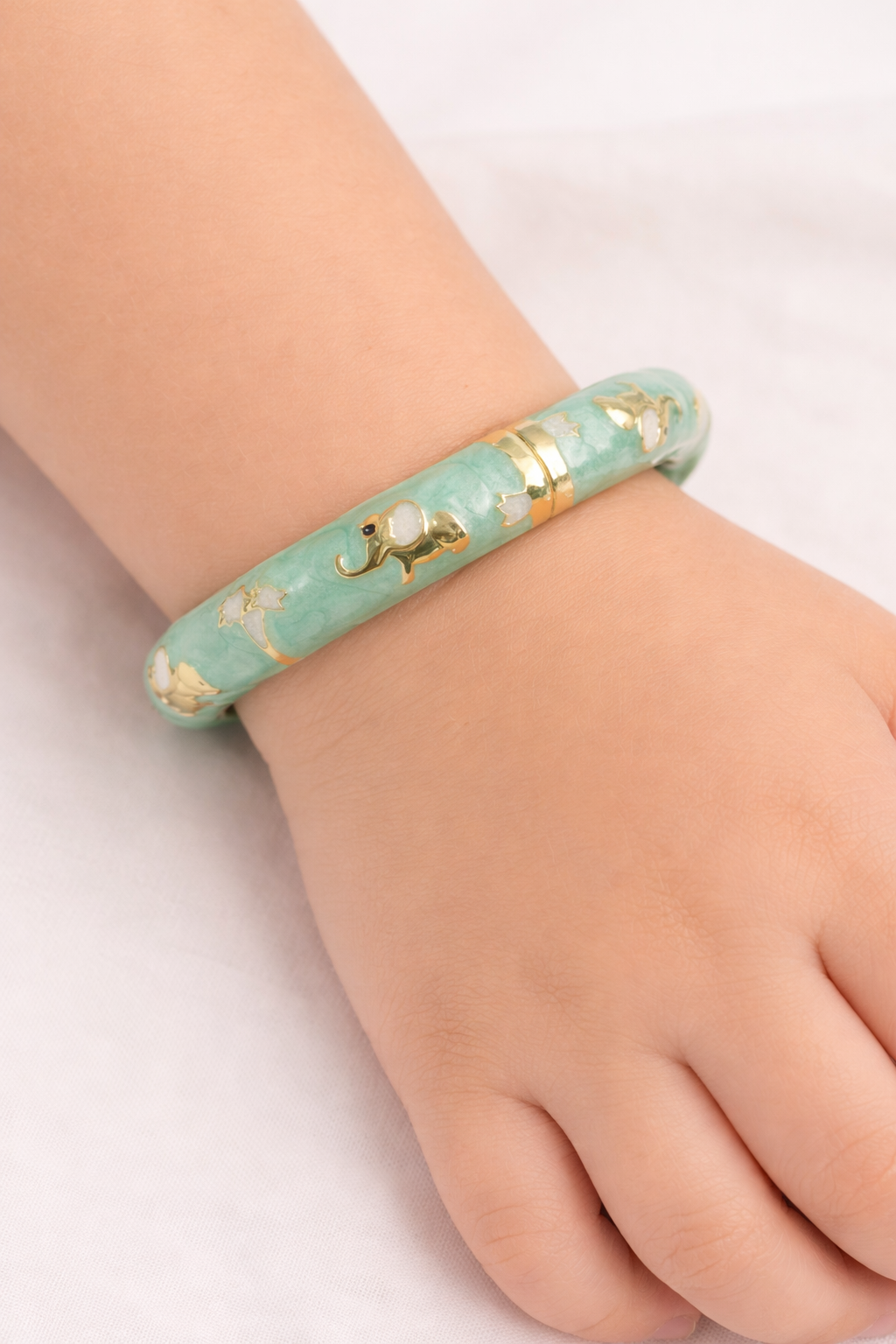 Mint Green Cloisonne Elephant Enamel Bracelet
